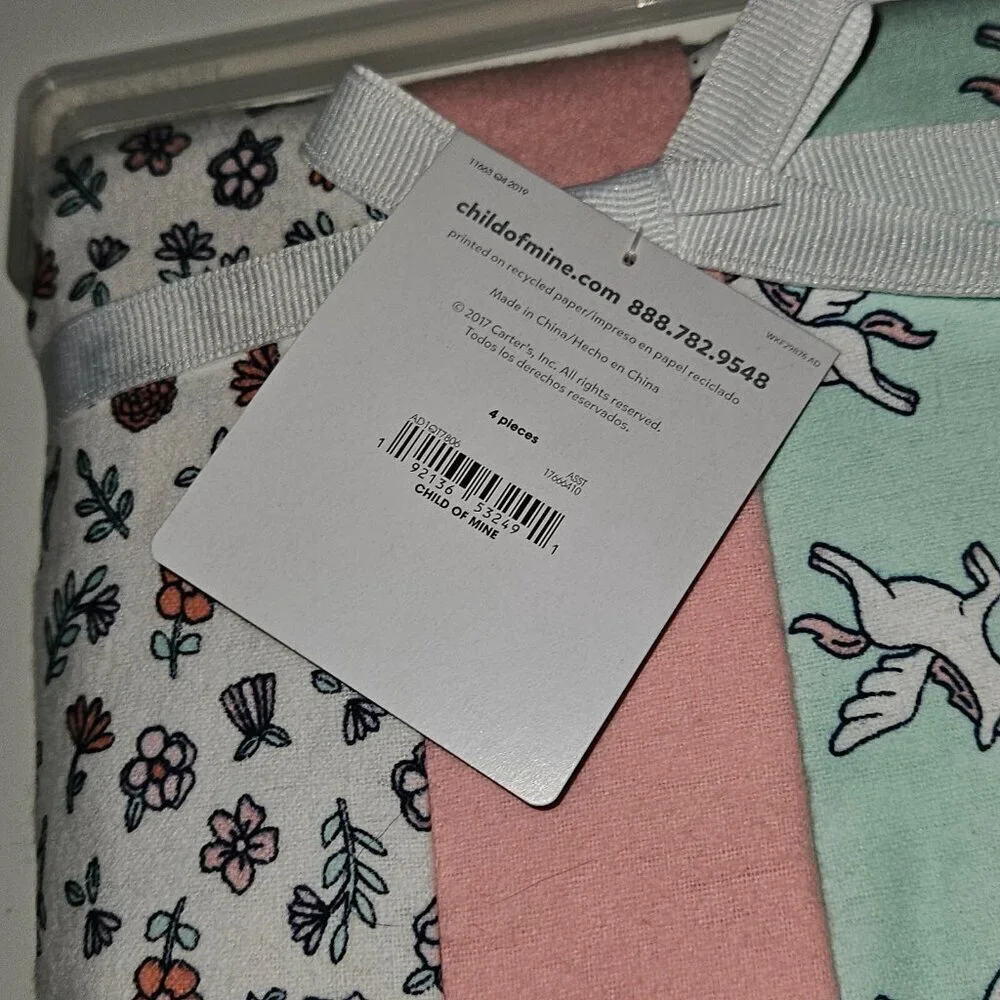 NEW Carter's Child of Mine 4 Receiving Blanket Lot Pink Flower Owl Unicorn Heart